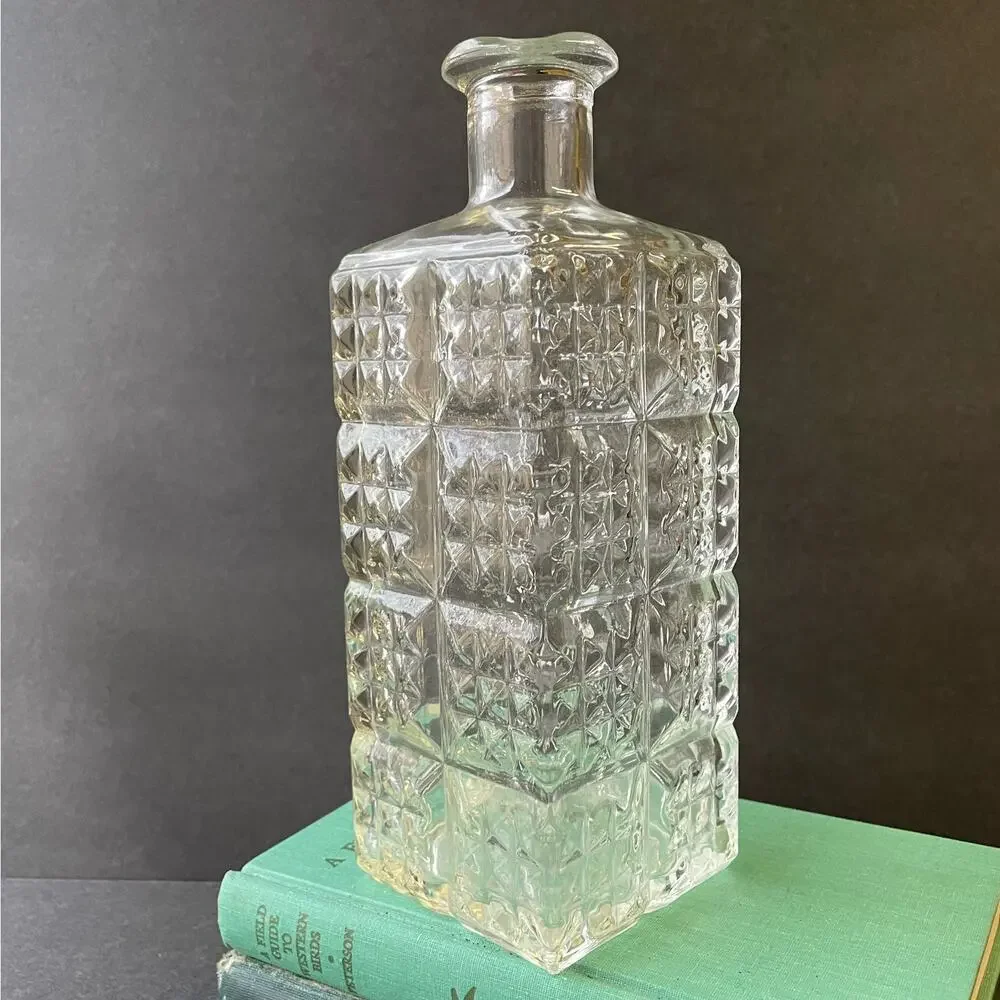 Vintage Clear Quilted Pressed Glass Bottle Bar Decor
